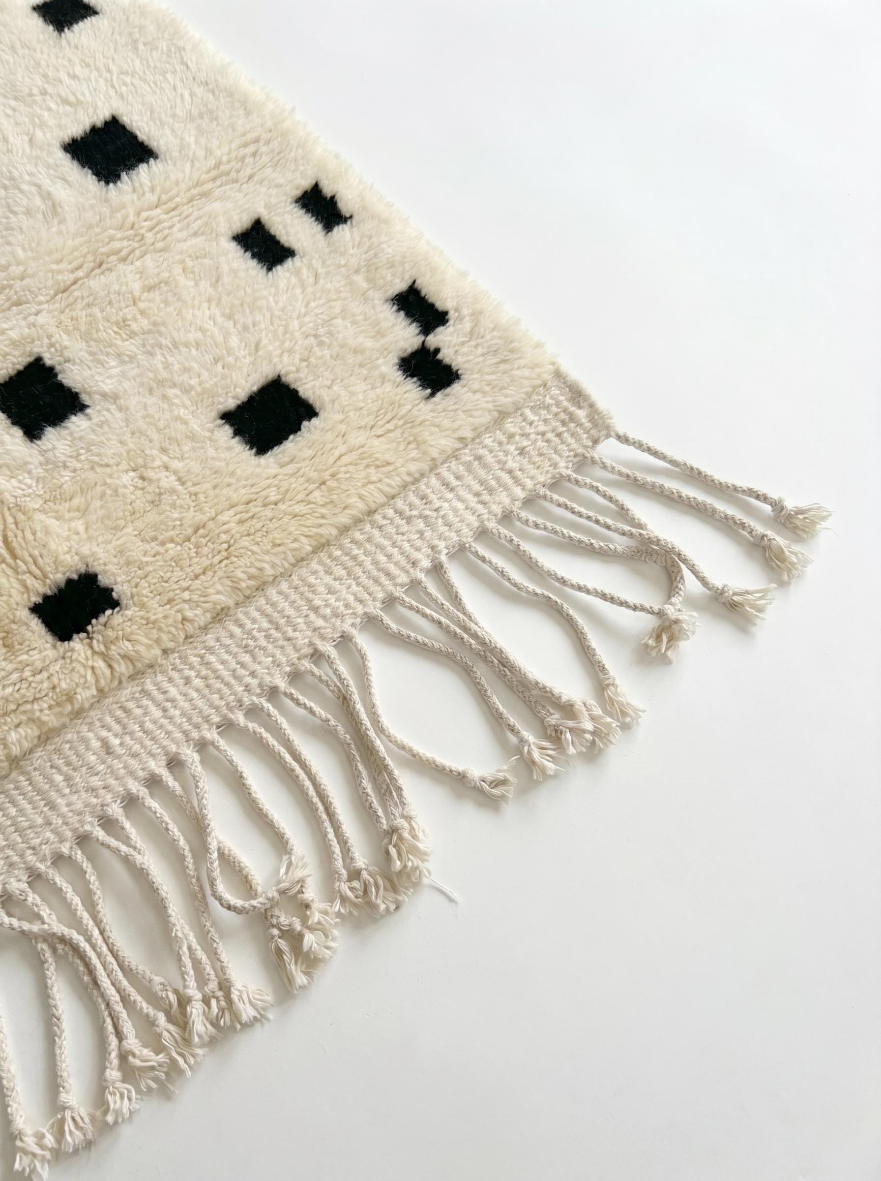Mrirt Rug - Ivory Black Luxury Wool Rug - Handmade Sculpted Pixel Grid Rug - Ultra Plush Area Rug - Berber Carpet - Multiple Sizes