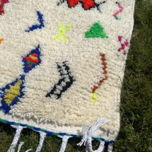 Azilal Rug - Ivory Rainbow Symbol Wool Rug - Handmade Boho Rug - Colorful Berber Carpet - Tribal Area Rug - Multiple Sizes