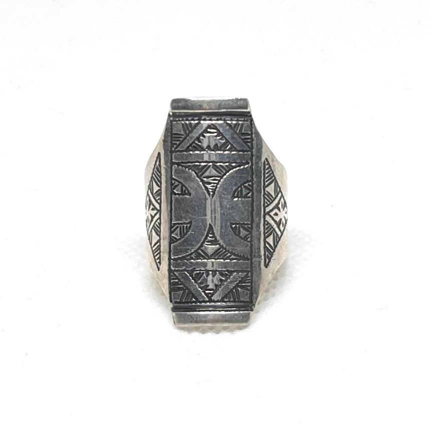 Handmade Sterling Silver Berber Ring: Tribal Yaz Symbol, Size 8