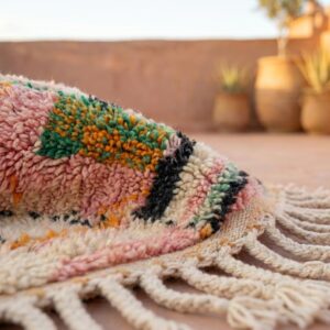 Pink Abstract Wool Rug, Handwoven Berber Carpet, Bohemian Geometric Area Rug