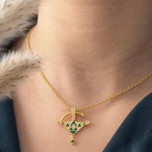 Amazigh 18K Gold Vermeil Tizerzit Pendant Green Necklace