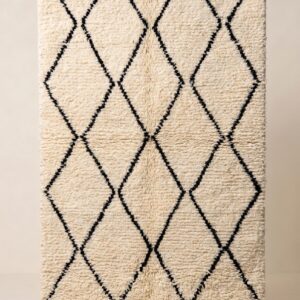 Beni Ourain Rug - Fluffy Ivory Black Wool Rug - Large Diamond Rug - Handmade Berber Carpet - Boho Area Rug - Multiple Sizes