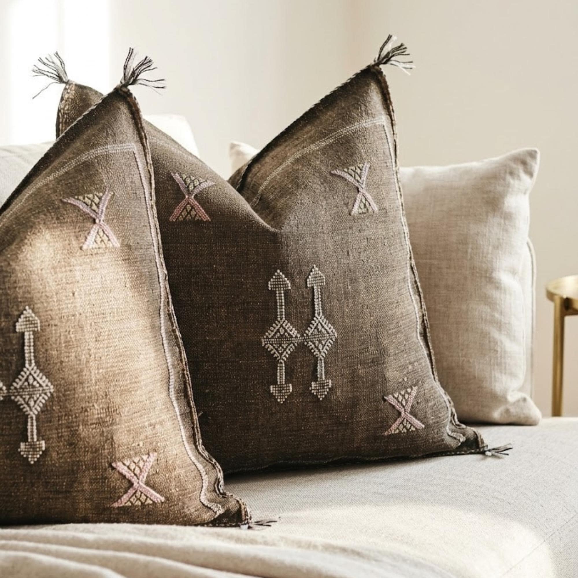 Berber Dark Brown Cactus Silk Handmade Sabra Pillow