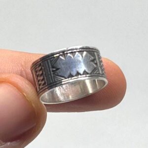 Handmade Sterling Silver Tuareg Cross Ring: Engraved Berber Ethnic Tribal Jewelry