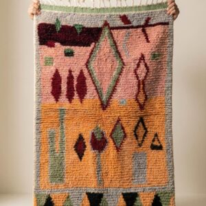 Boujaad Rug - Peach Sage Green Wool Rug - Handmade Geometric Rug - Earthy Boho Area Rug - Colorful Berber Carpet - Multiple Sizes