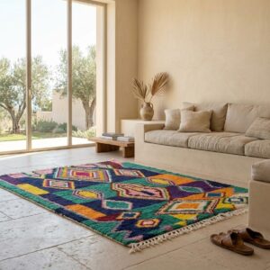 Hand-Knotted Wool Shag Rug, Jewel Tone Amazigh Beni Ourain Carpet