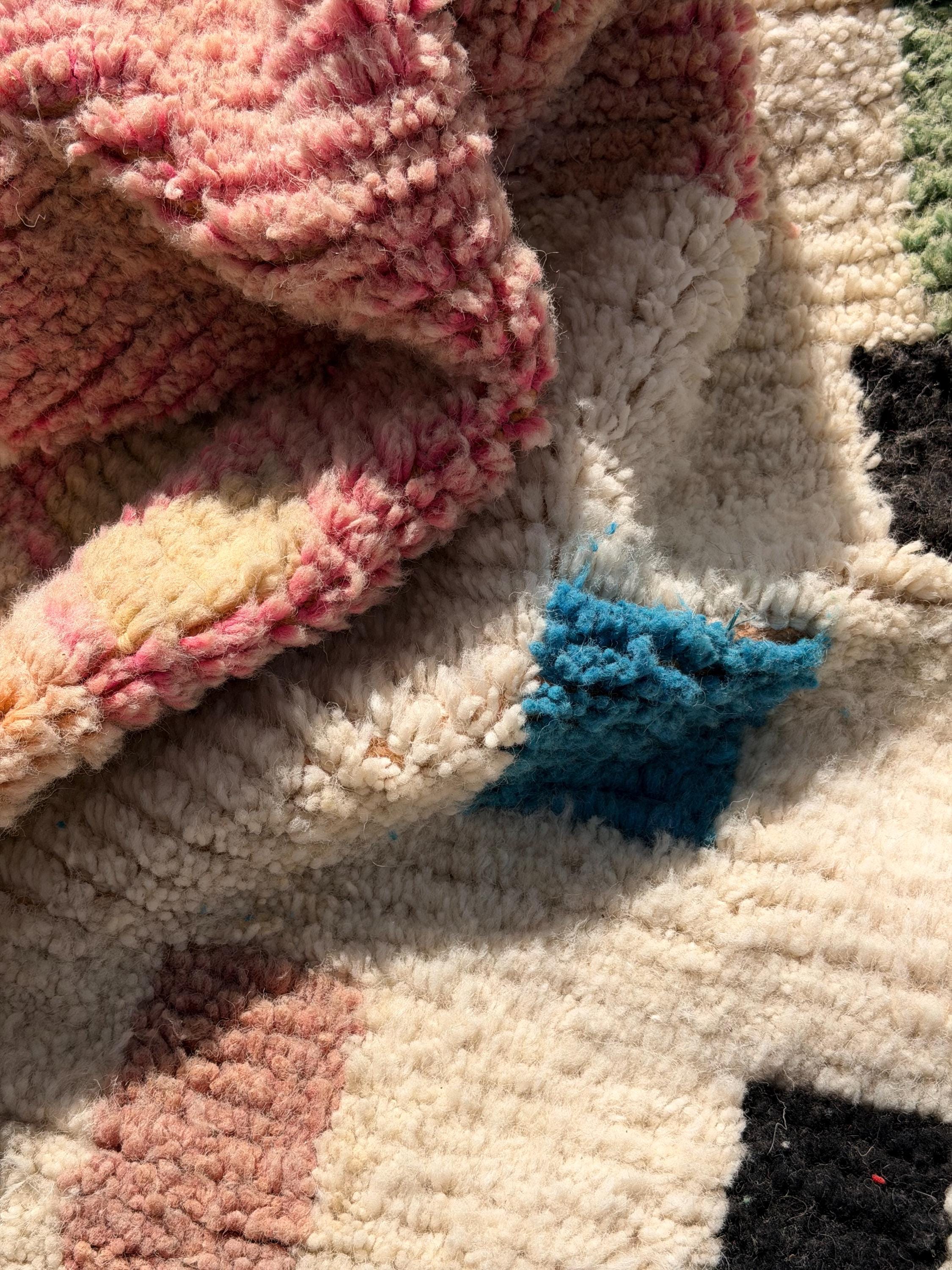 Boujaad Rug - Ivory Pink Abstract Wool Rug - Handmade Art Rug - Pastel Boho Area Rug - Colorful Berber Carpet - Multiple Sizes
