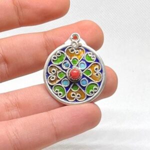 Kabyle Enamel Sterling Silver Pendant: Amazigh Berber Coral Pendant