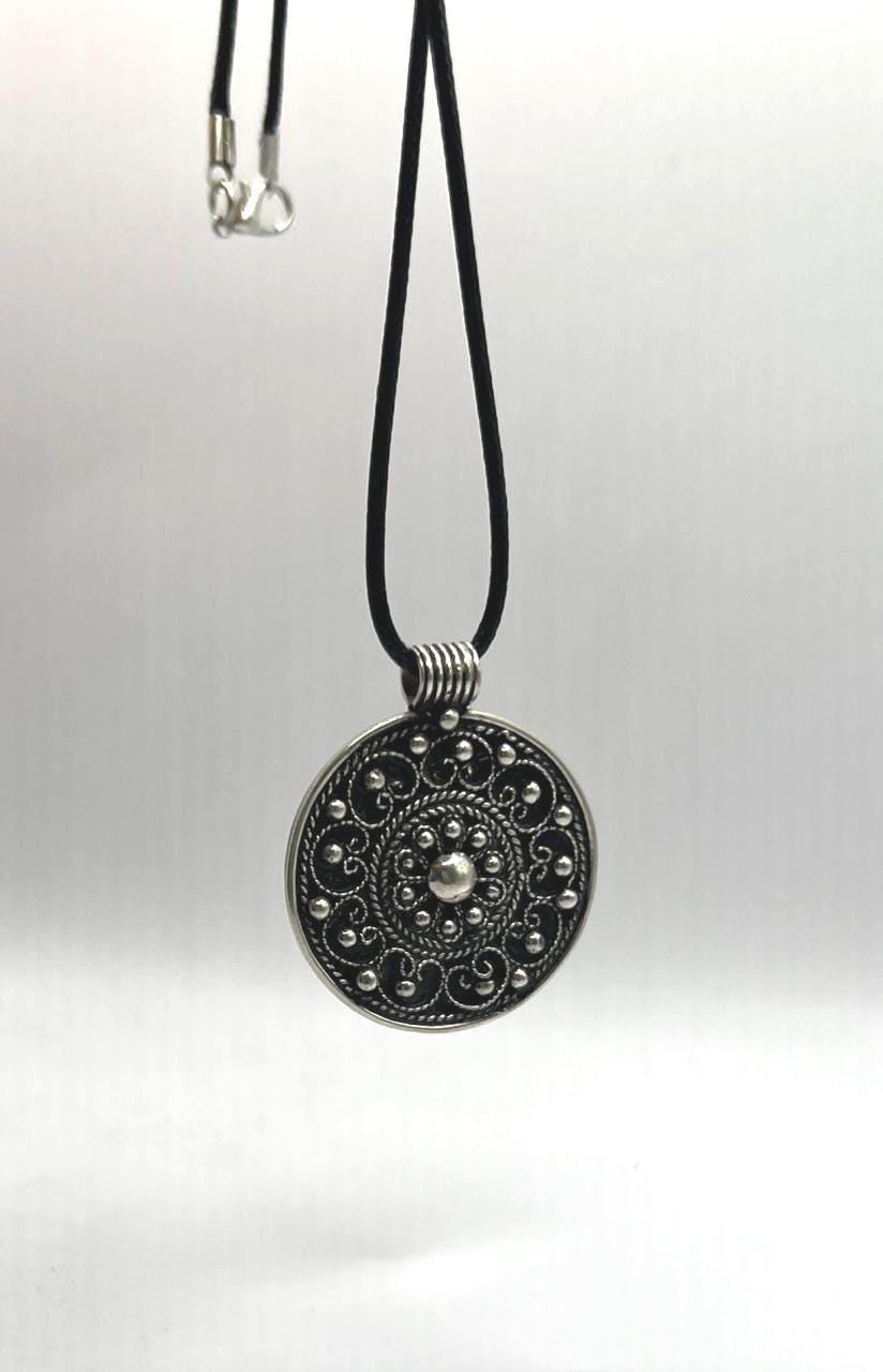 Berber Amulet Sterling Silver Pendant Necklace: Tuareg Cross Spiral Balls