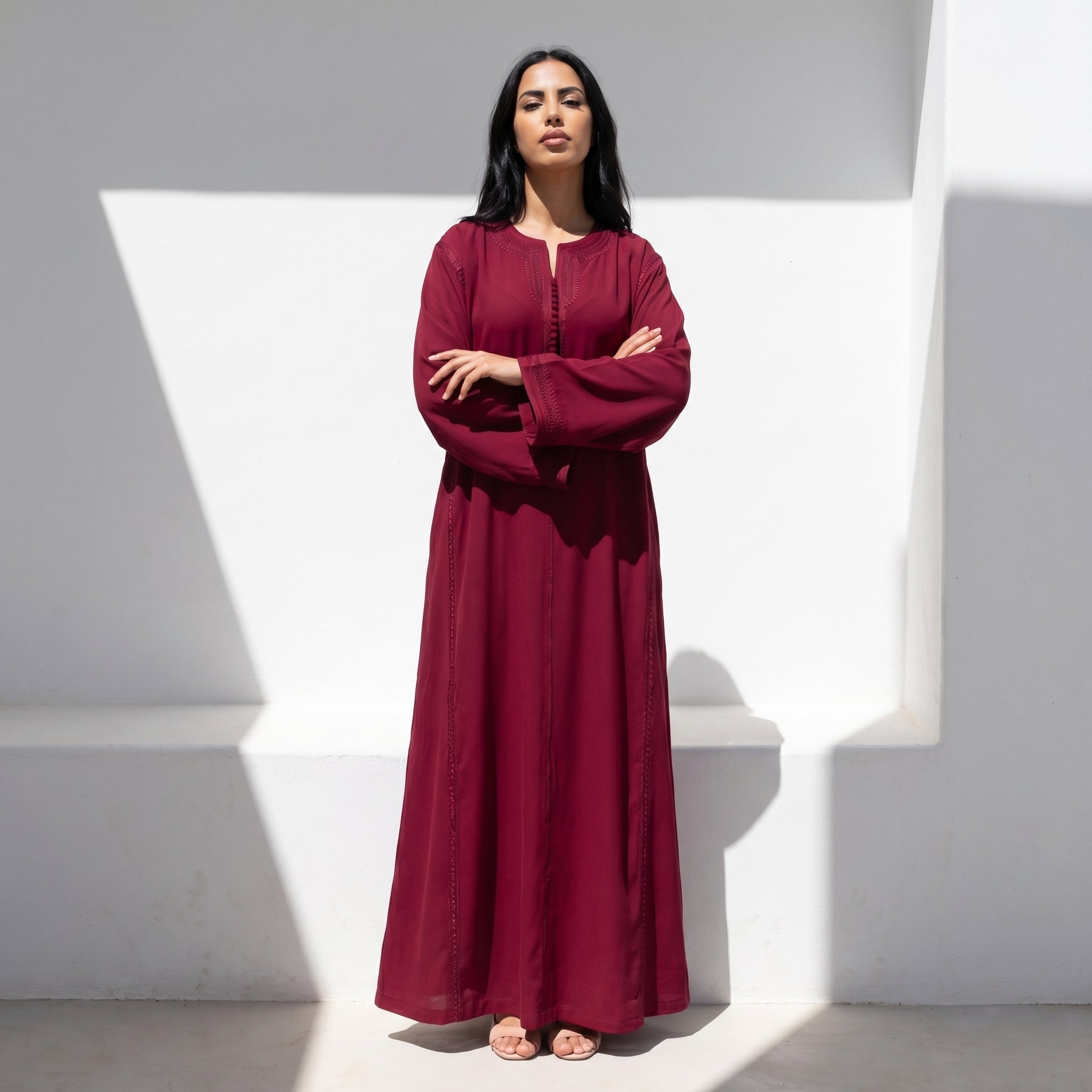rouge Kaftan - Fluid Sfifa Embroidery Ceremony Style