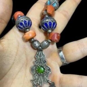 Vintage Coral Lapis Lazuli Necklace, Sterling Silver, Tibetan Tribal Jewelry
