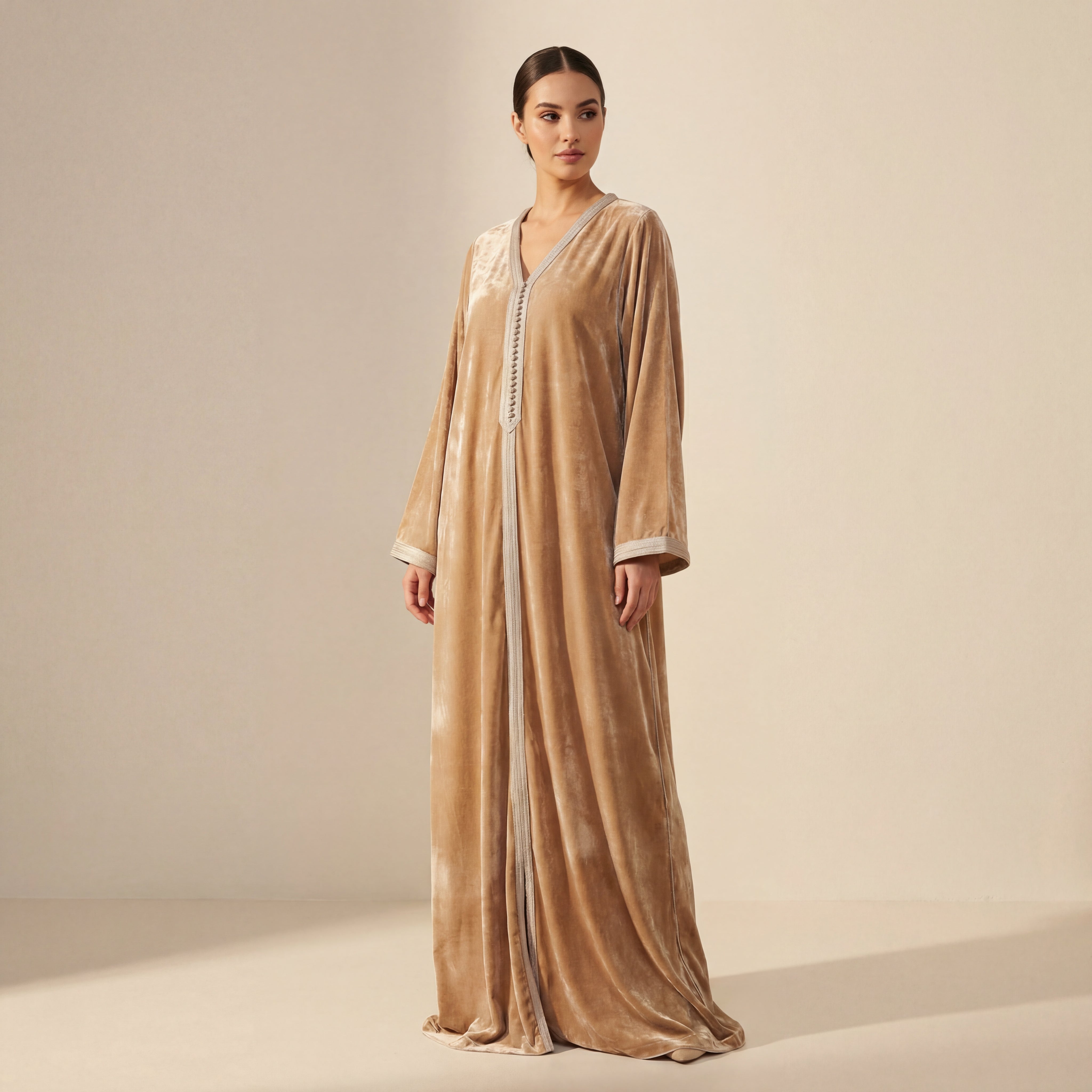 Sfifa Kaftan - Velvet Beige Occasion Wear