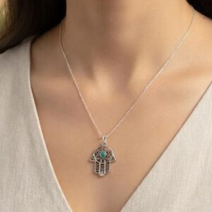 Amazigh Sterling Silver Hamsa Hand Necklace: Judaica Protection Gift