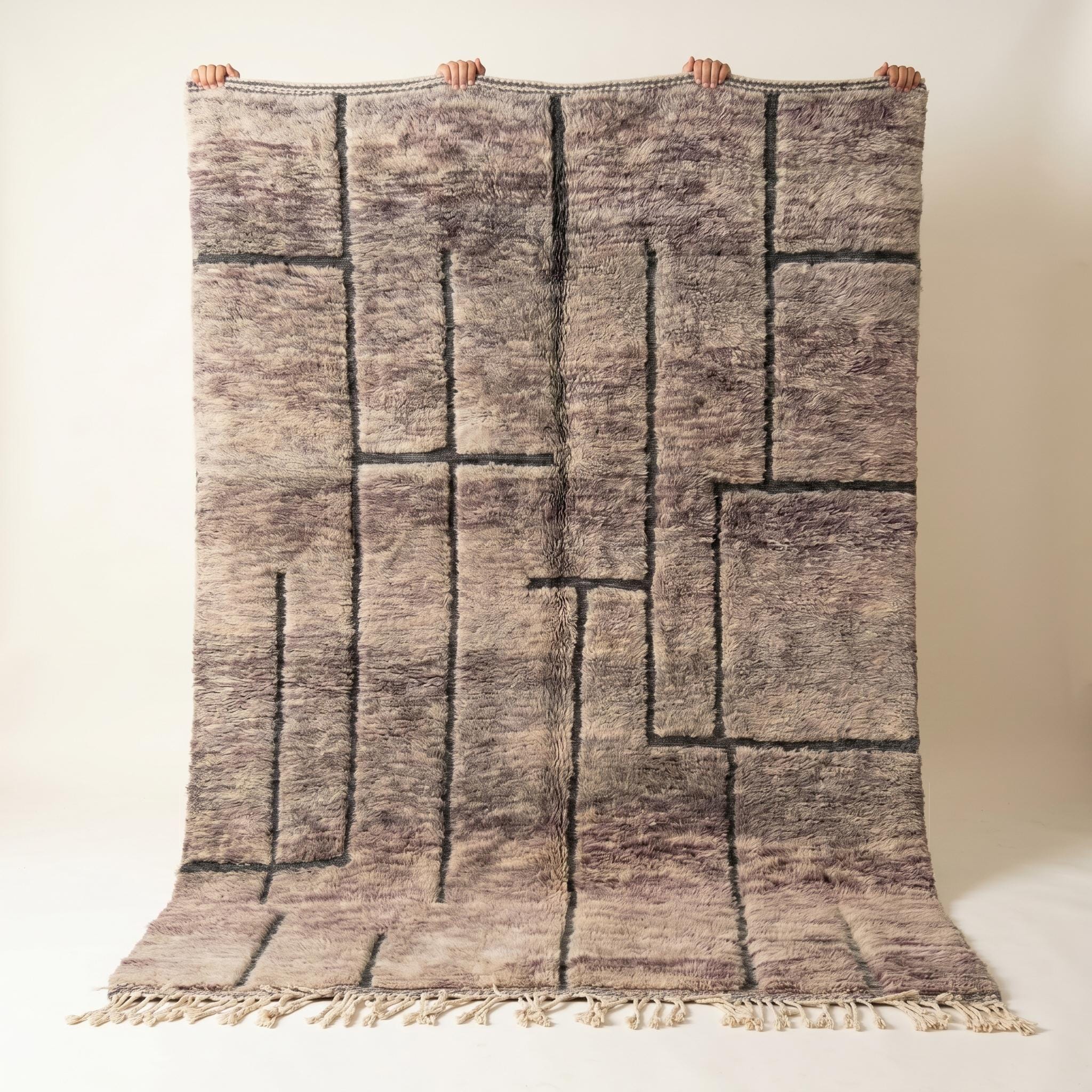 Mrirt Rug - Lavender Grey Luxury Wool Rug - Handmade Architectural Grid Rug - Ultra Plush Area Rug - Berber Carpet - Multiple Sizes