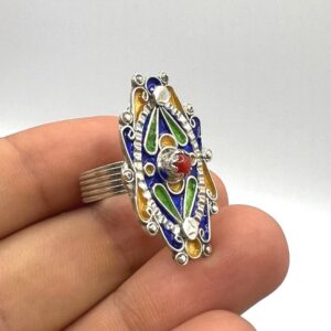 Kabyle Berber Ring: Sterling Silver, Enamel Coral - Handmade Adjustable Size FR 59 / 9 US