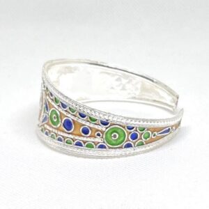Kabyle Berber Enamel Sterling Silver Cuff: Tribal African Amazigh Bracelet