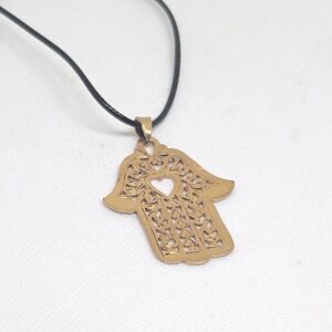 Handmade Gold Engraved Brass Copper Hamsa Hand Necklace: Berber Evil Eye Protection