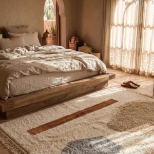 Berber Authentic Beni Ourain Rug, Abstract Rust Beige Wool Carpet, Plush Shag Living Room Decor
