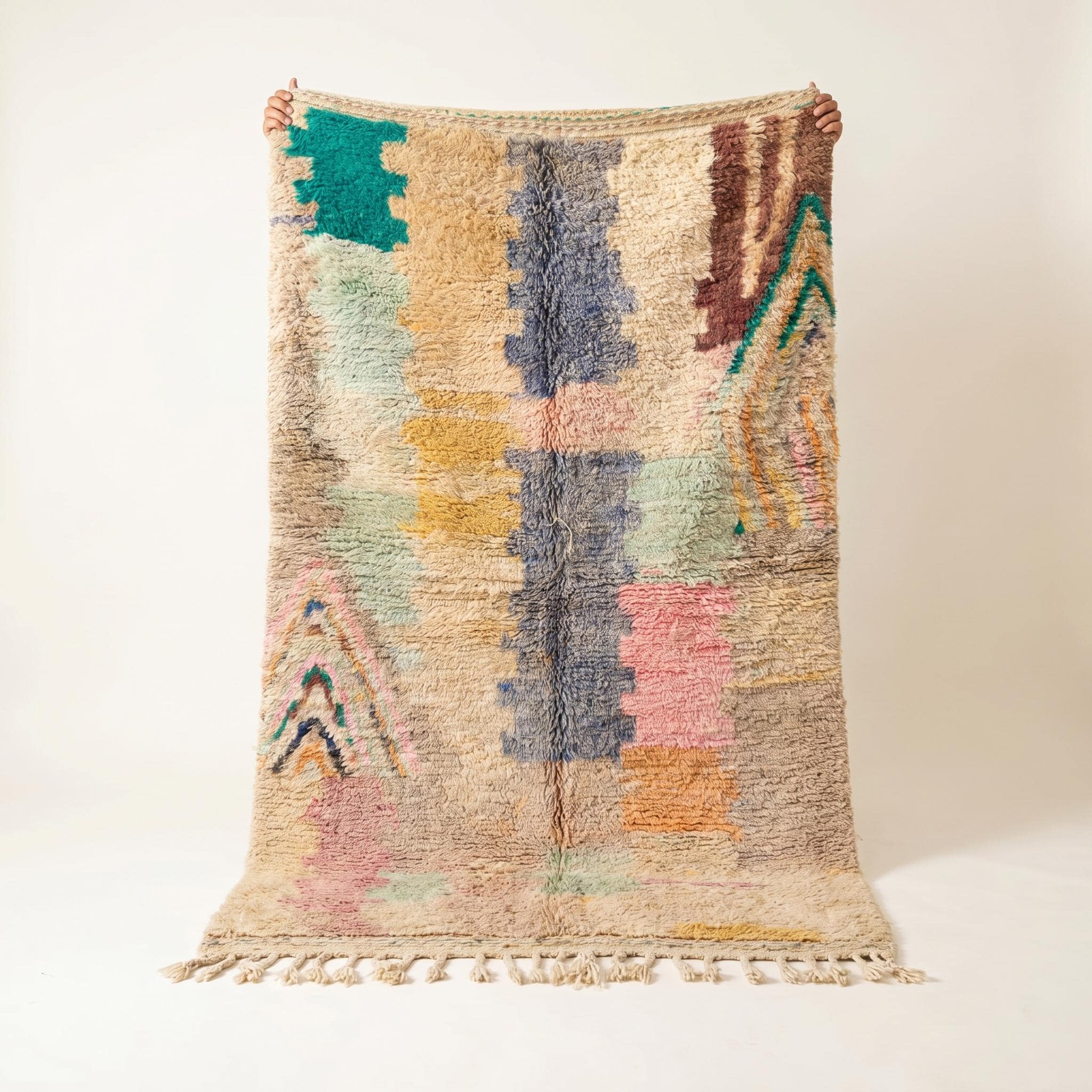 Boujaad Rug 8x5 ft - Sand Blue Pastel Wool Rug - One of a Kind Art Rug - Rare Abstract Berber Carpet - Collector Boho Rug