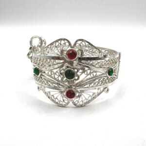 Vintage Handcrafted Berber Filigree Cuff Bracelet: Kabyle Plated Silver Jewelry