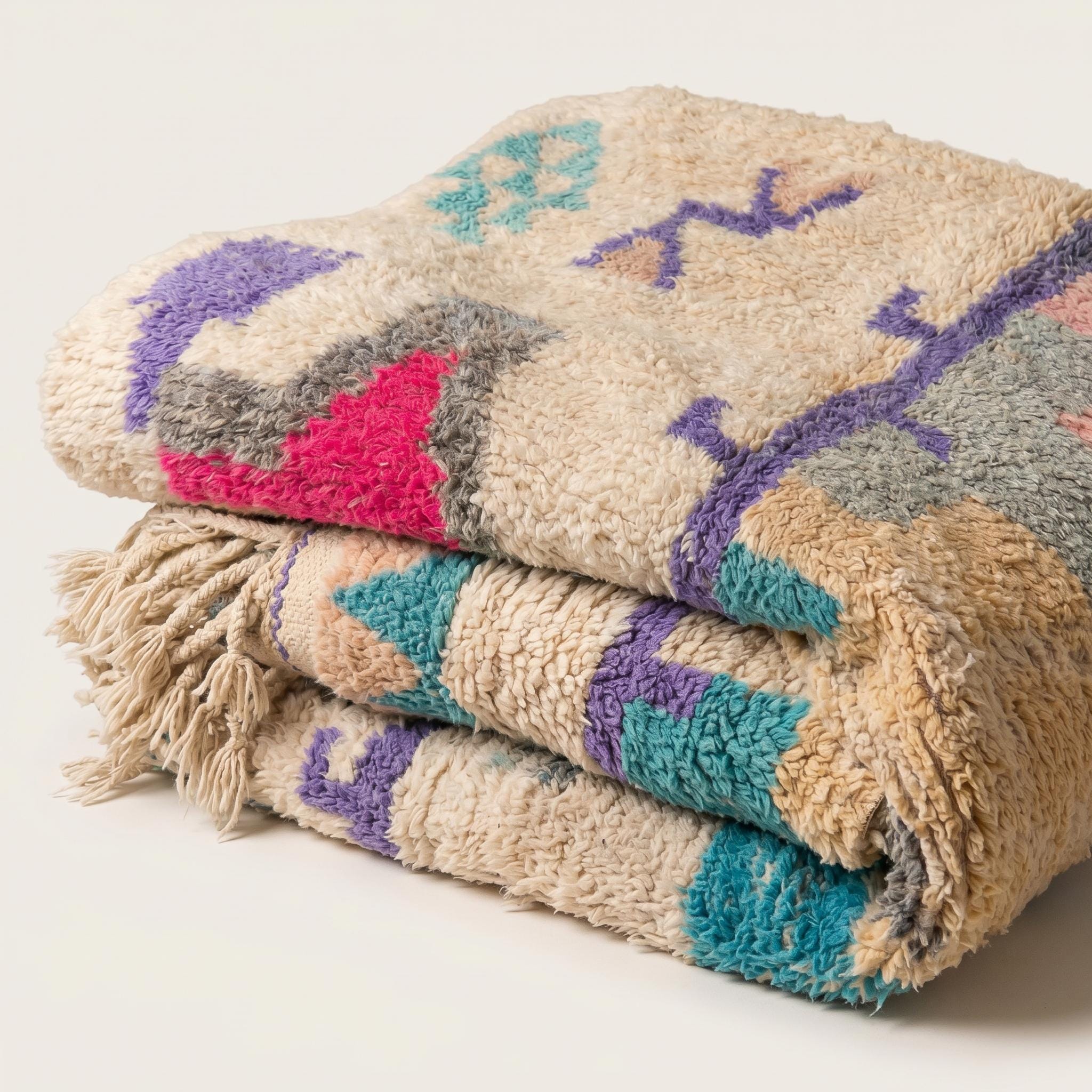 Azilal Rug - Color Block Wool Rug - Handmade Berber Abstract Carpet - 8x5 Modern Boho Area Rug - One of a Kind Rug