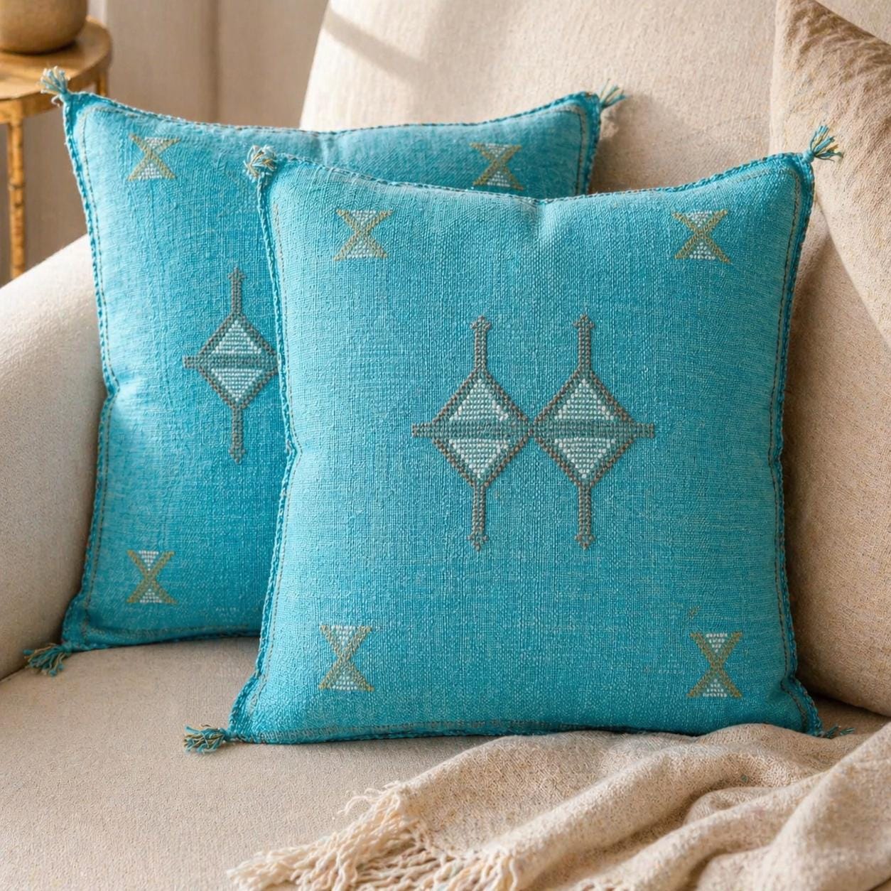 Berber Cactus Silk Cover 20x20 Blue Jeans Pillow