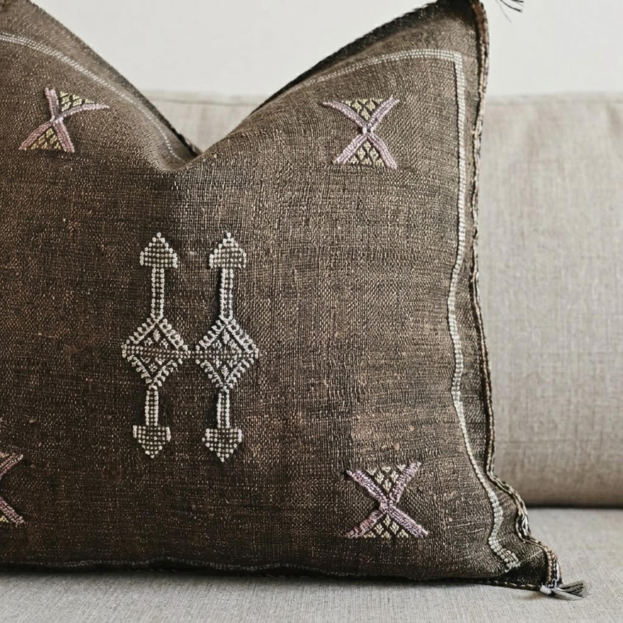Berber Dark Brown Cactus Silk Handmade Sabra Pillow