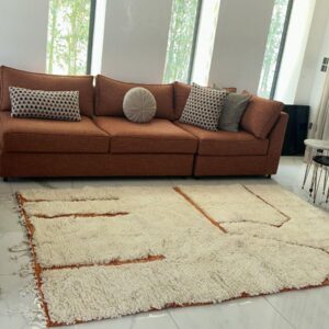 Beni Ourain Rug - Ivory Orange Wool Rug - Handmade Abstract Rug - Fluffy Boho Area Rug - Terracotta Berber Carpet - Multiple Sizes