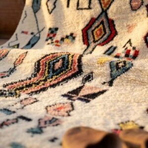 Plush Beni Ourain Wool Rug, Multicolor Berber Tribal Carpet, Boho Living Room Area Rug
