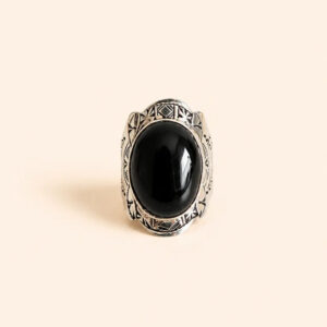 Amazigh Berber Silver Ring – Tameddit Onyx Shield Design