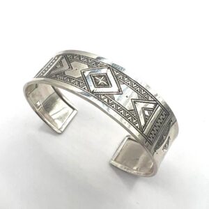 Berber Sterling Silver Tuareg Cuff Bracelet: Hand-Engraved African Tribal Bangle, Boho Ethnic African Hammered Jewelry