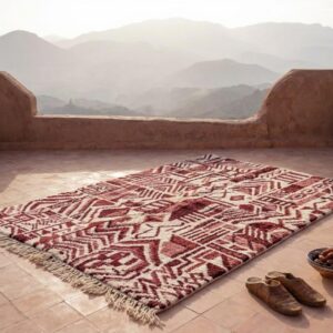 Handwoven Burgundy Berber Rug - Abstract Tribal Wool Shag Carpet