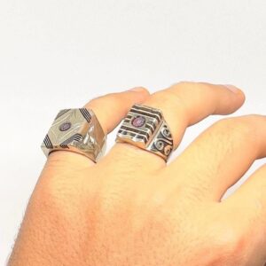 Antique Tuareg Silver Ring Set: Berber Tribal Jewelry, Sizes US 10.5/12