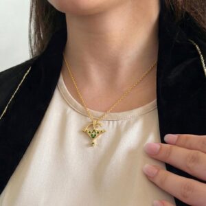Amazigh 18K Gold Vermeil Tizerzit Pendant Green Necklace