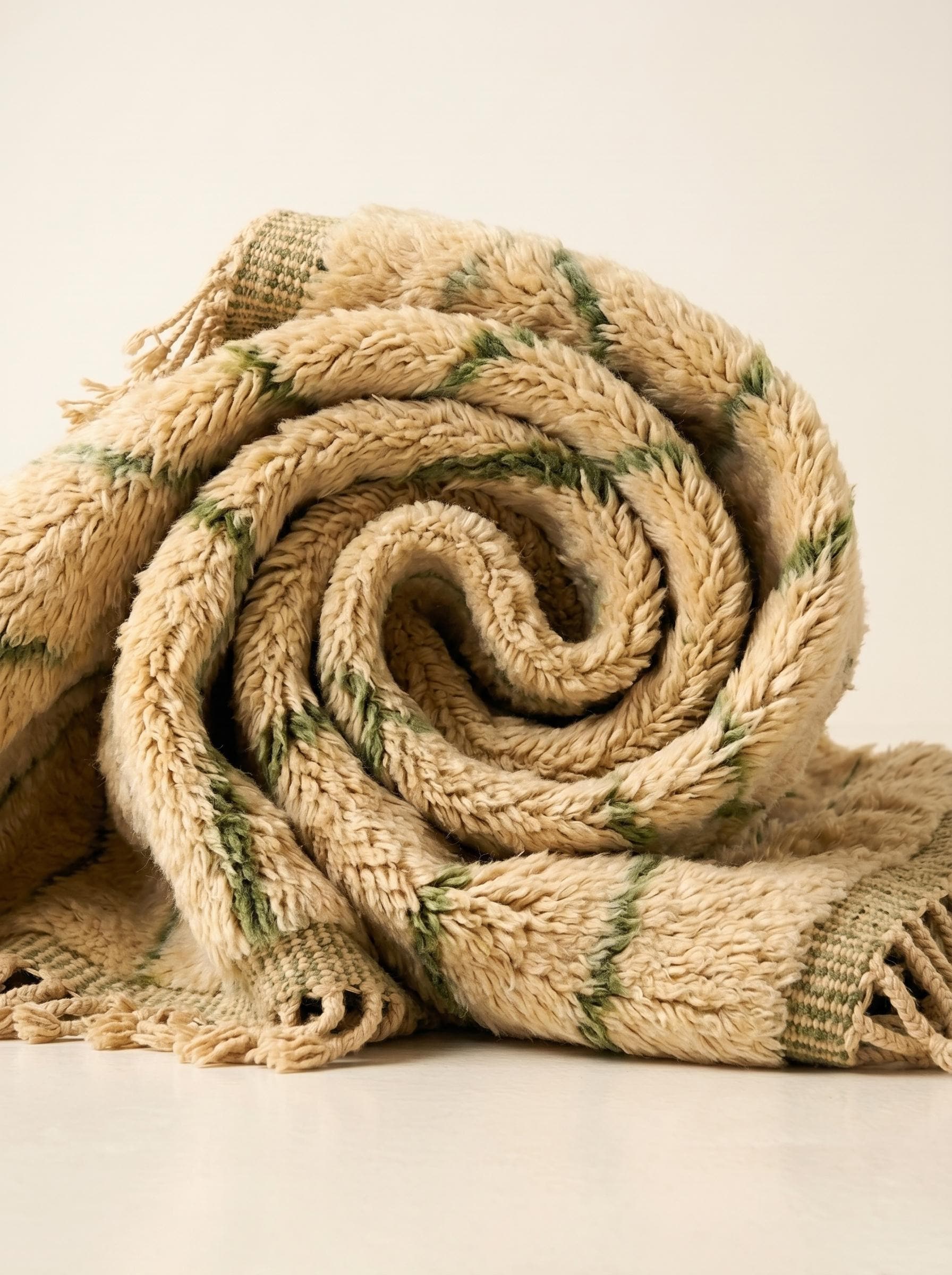 Mrirt Rug - Sandy Sage Green Wool Rug - Handmade Vertical Stripe Rug - Ultra Plush Area Rug - Berber Carpet - Multiple Sizes