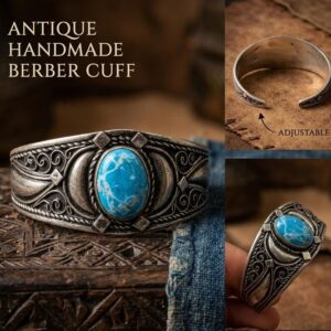 Bracelet Plated Silver Turquoise Berber Cuff Antique Handmade Adjustable Vintage African Tuareg Tribal