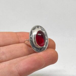 Tuareg Handmade Sterling Silver Red Ruby Ring: Berber Tribal Jewelry, Size 7 US