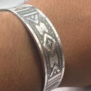 Berber Sterling Silver Tuareg Cuff Bracelet: Hand-Engraved African Tribal Bangle, Boho Ethnic African Hammered Jewelry