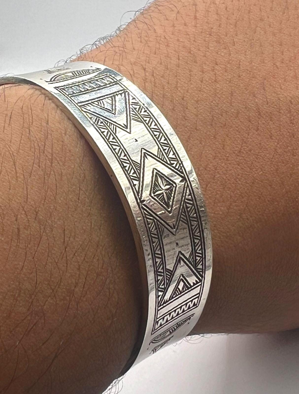 Berber Sterling Silver Tuareg Cuff Bracelet: Hand-Engraved African Tribal Bangle, Boho Ethnic African Hammered Jewelry