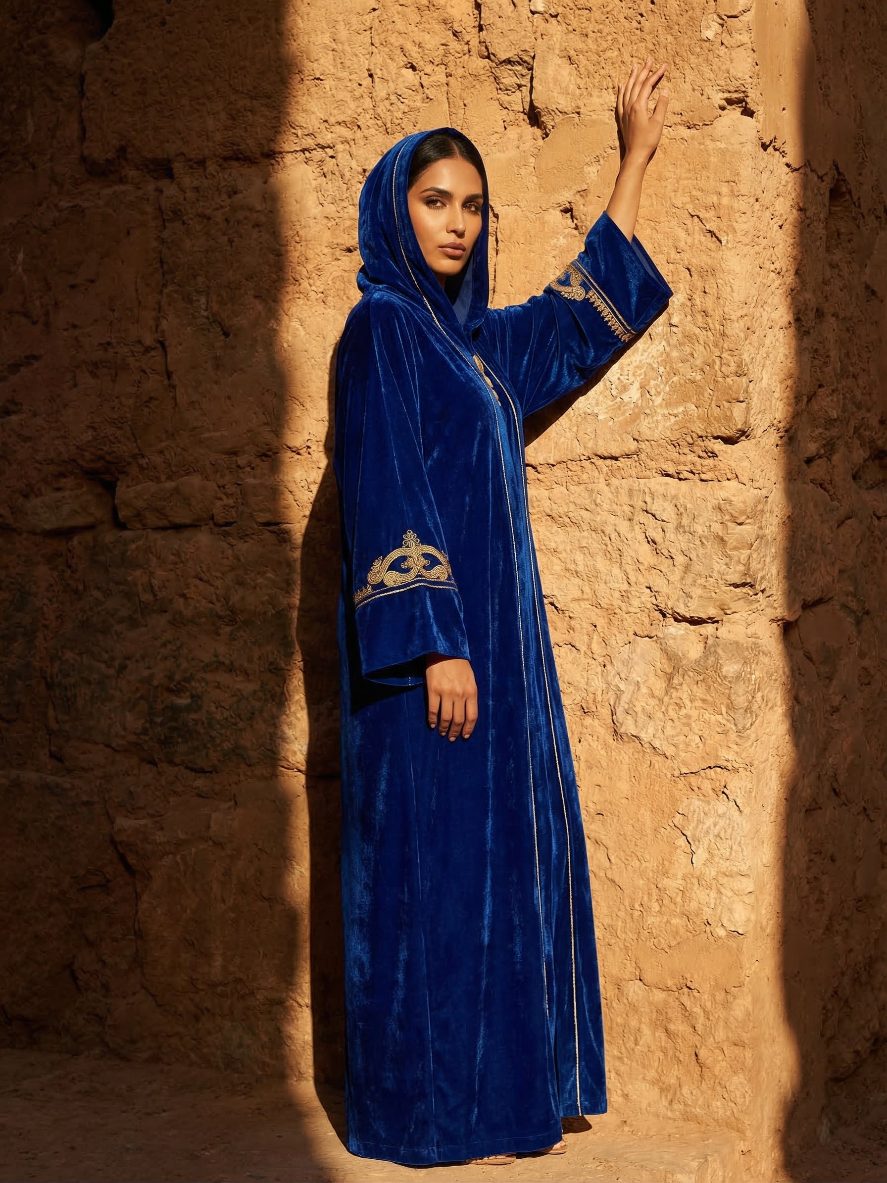 Amazigh Djellaba - Blue Velvet Traditional Occasion Wear - Product Image 5