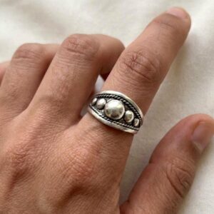 Berber Beaded Balls Band Sterling Silver Statement Ring: Handmade Tribal Ethnic Traditional Vintage