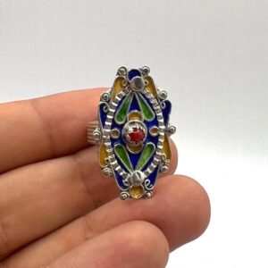Kabyle Berber Ring: Sterling Silver, Enamel Coral - Handmade Adjustable Size FR 59 / 9 US