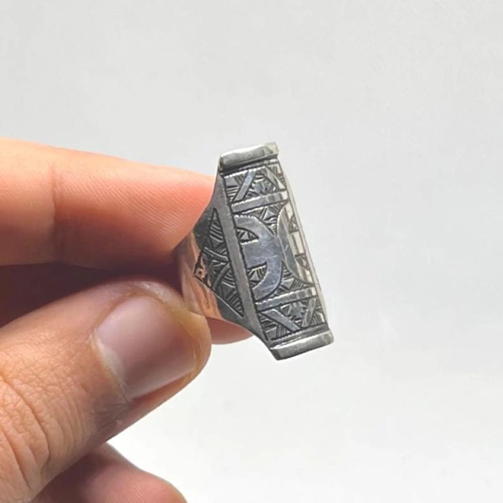 Handmade Sterling Silver Berber Ring: Tribal Yaz Symbol, Size 8