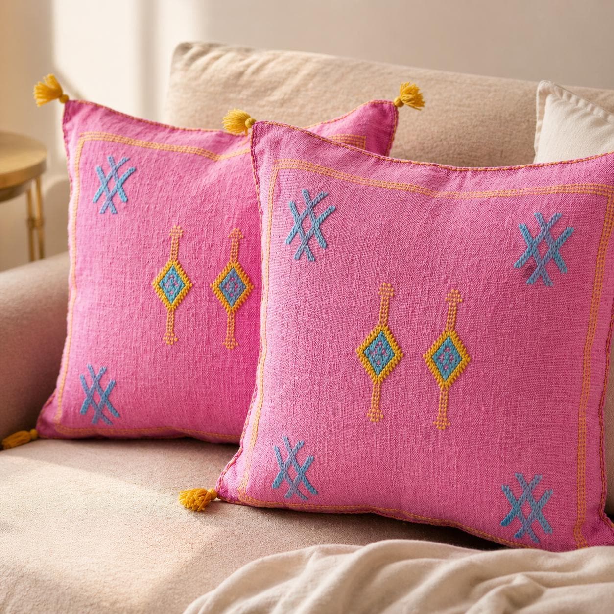 Berber Pink Handmade cactus silk cushion case Pillow