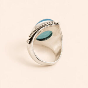 Amazigh Silver River Stone Ring – Berber Blue Chalcedony Statement Design