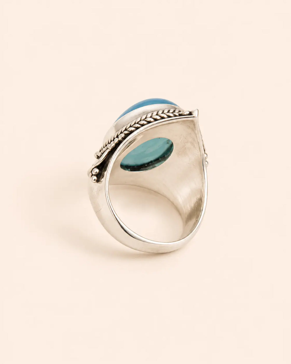 Amazigh Silver River Stone Ring – Berber Blue Chalcedony Statement Design