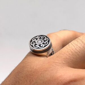 Engraved Ebony & Sterling Silver Tuareg Ring: Berber Tribal Jewelry