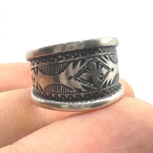 Sterling Silver Amazigh Ring - Hand-Engraved Berber Tribal Band (Size 7 US)