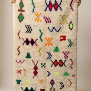 Azilal Rug - Ivory Rainbow Symbol Wool Rug - Handmade Boho Rug - Colorful Berber Carpet - Tribal Area Rug - Multiple Sizes