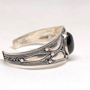 Handmade Onyx Sterling Silver Berber Bracelet, Boho Cuff Bangle
